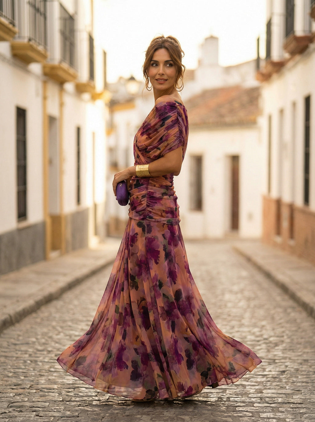 Abito Lungo da Gala Spalle Scoperte Donna Plissettato