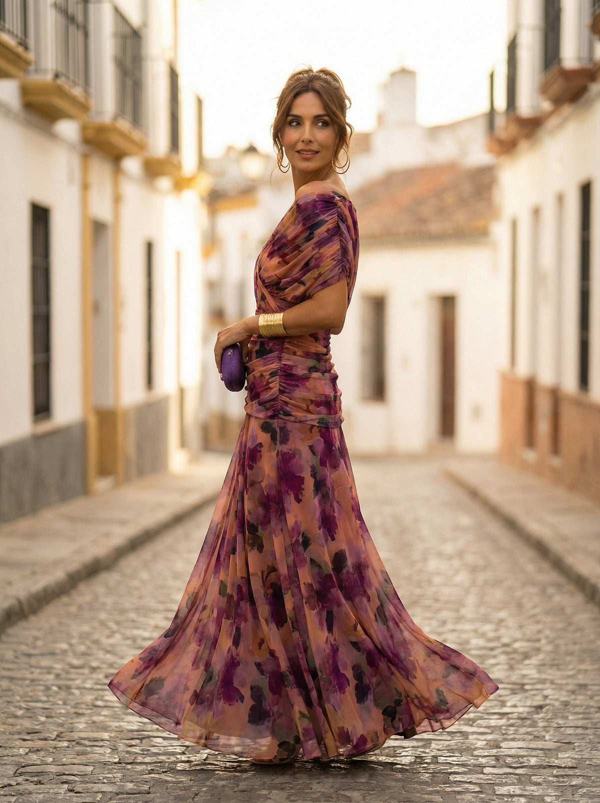 Abito Lungo da Gala Spalle Scoperte Donna Plissettato