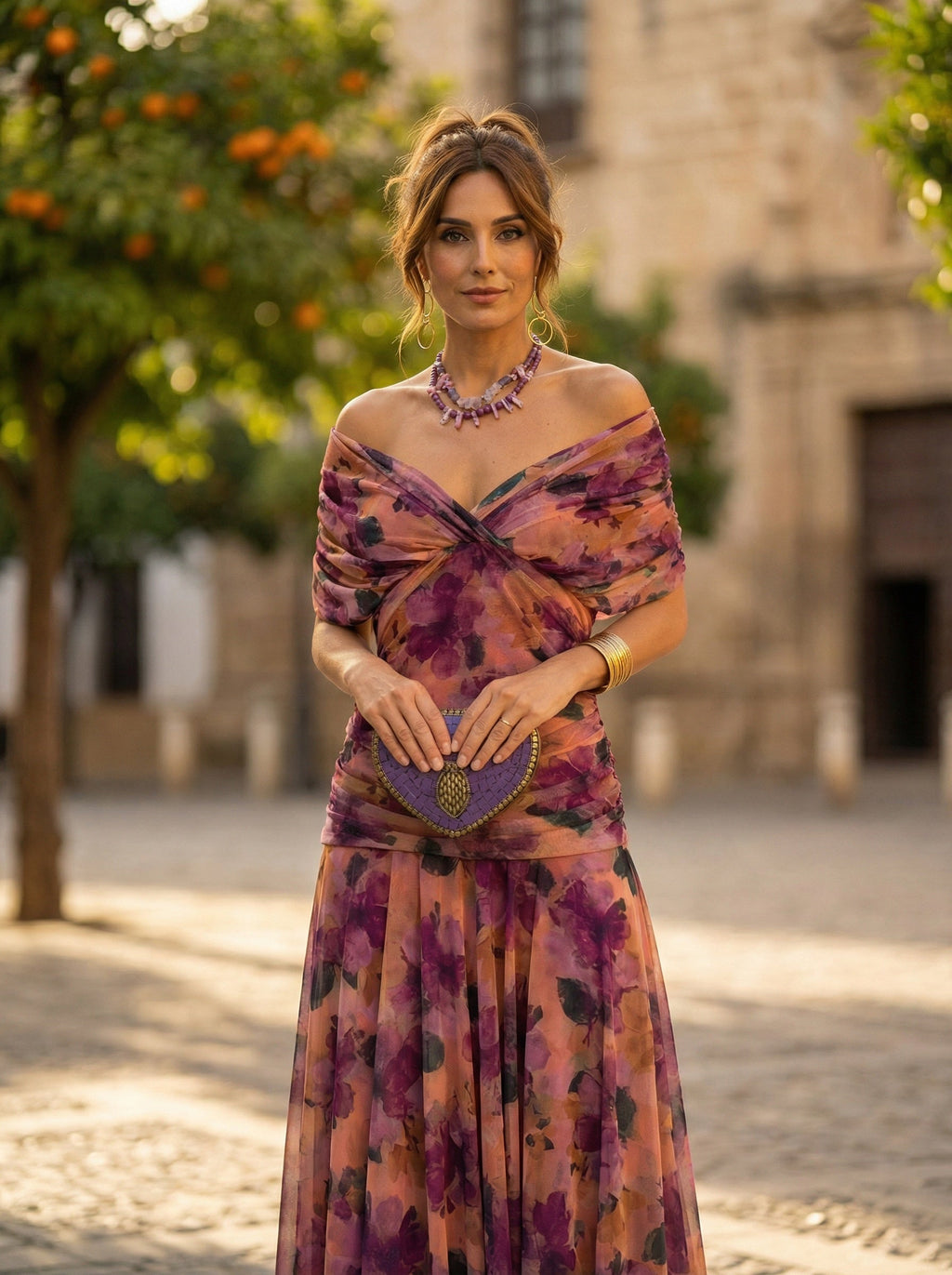 Abito Lungo da Gala Spalle Scoperte Donna Plissettato