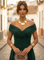 Abito Lungo da Gala Spalle Scoperte Donna Plissettato