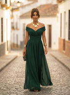 Abito Lungo da Gala Spalle Scoperte Donna Plissettato