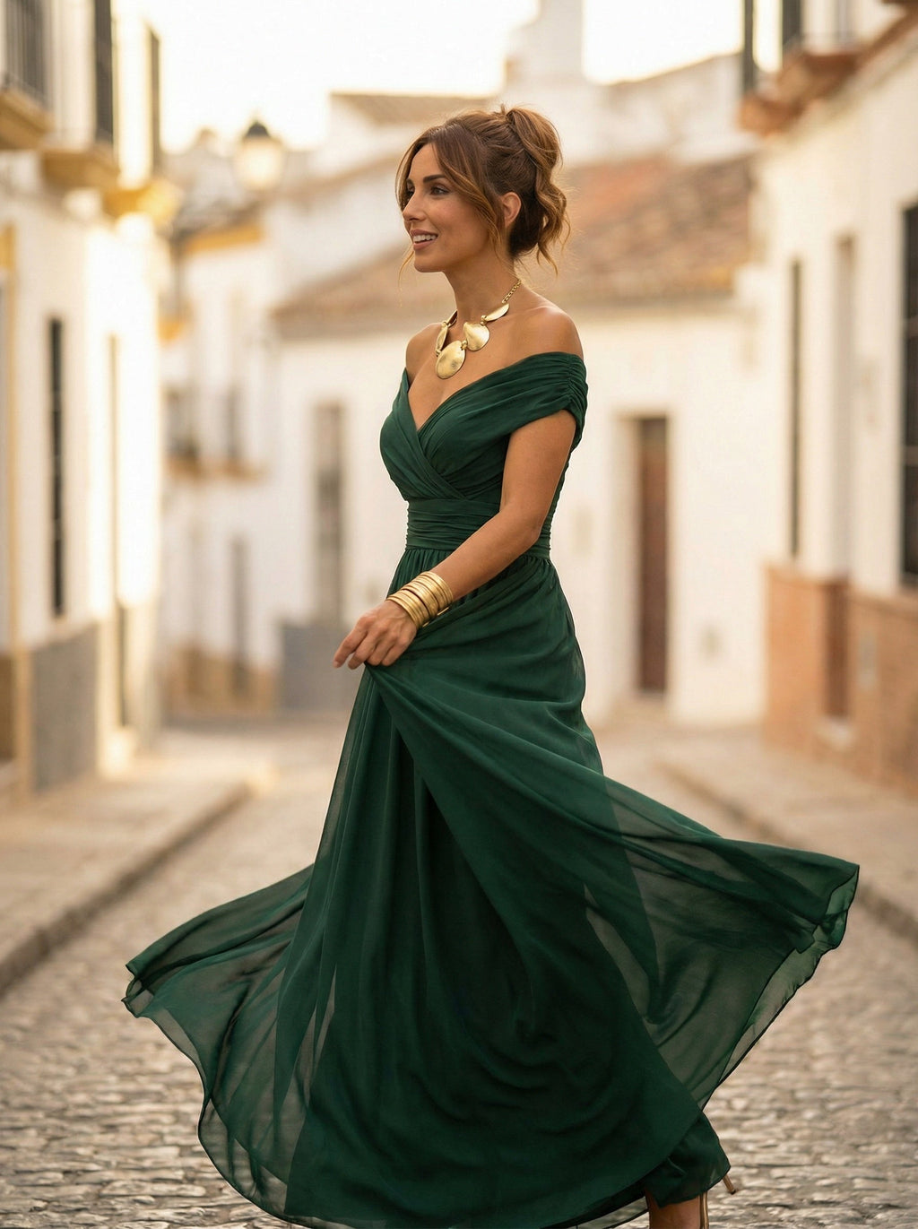 Abito Lungo da Gala Spalle Scoperte Donna Plissettato