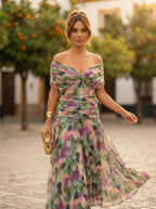 Abito Lungo da Gala Spalle Scoperte Donna Plissettato