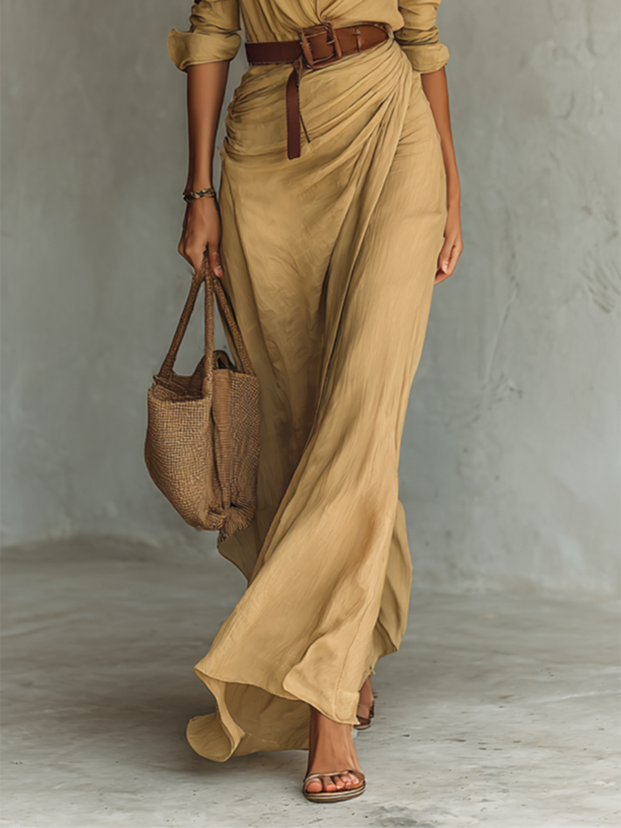 ASOLO - Abito Maxi con Collo Revers e Cintura Donna