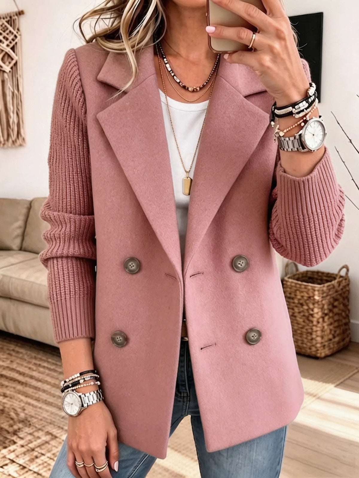 CERNOBBIO - Blazer doppiopetto con maniche in maglia, colore Rosa