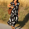 Abito Midi Casual Estivo Stampa Geometrica Donna Scollo a V