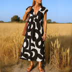 Abito Midi Casual Estivo Stampa Geometrica Donna Scollo a V