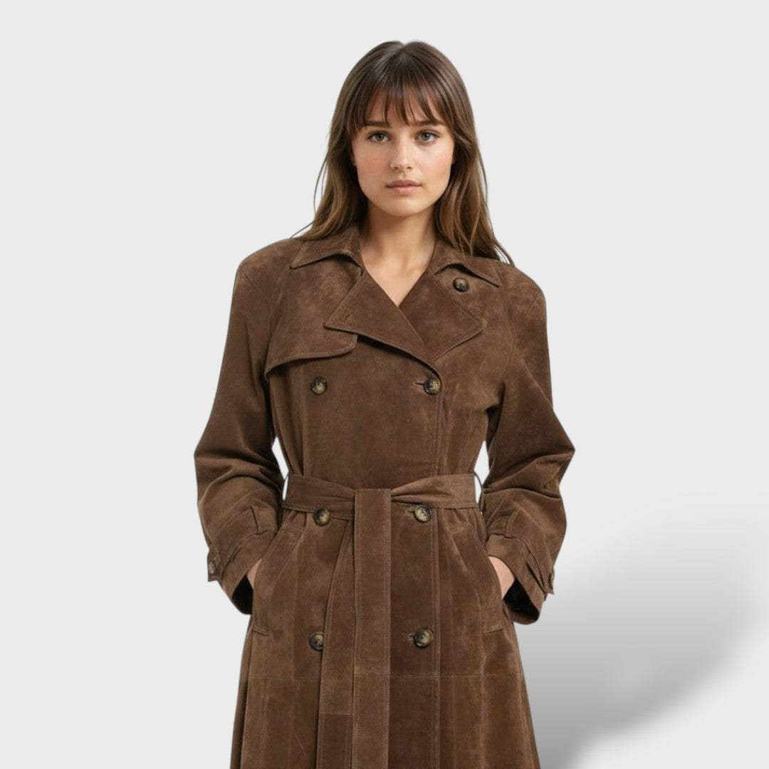 Trench Classico in Effetto Camoscio Donna