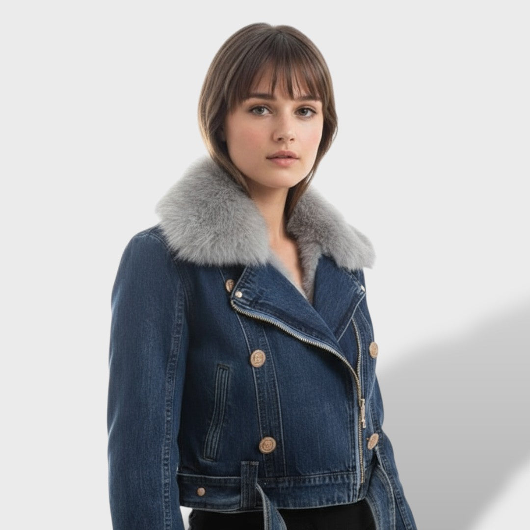 Giacca di Jeans con Pelliccia Sintetica Donna