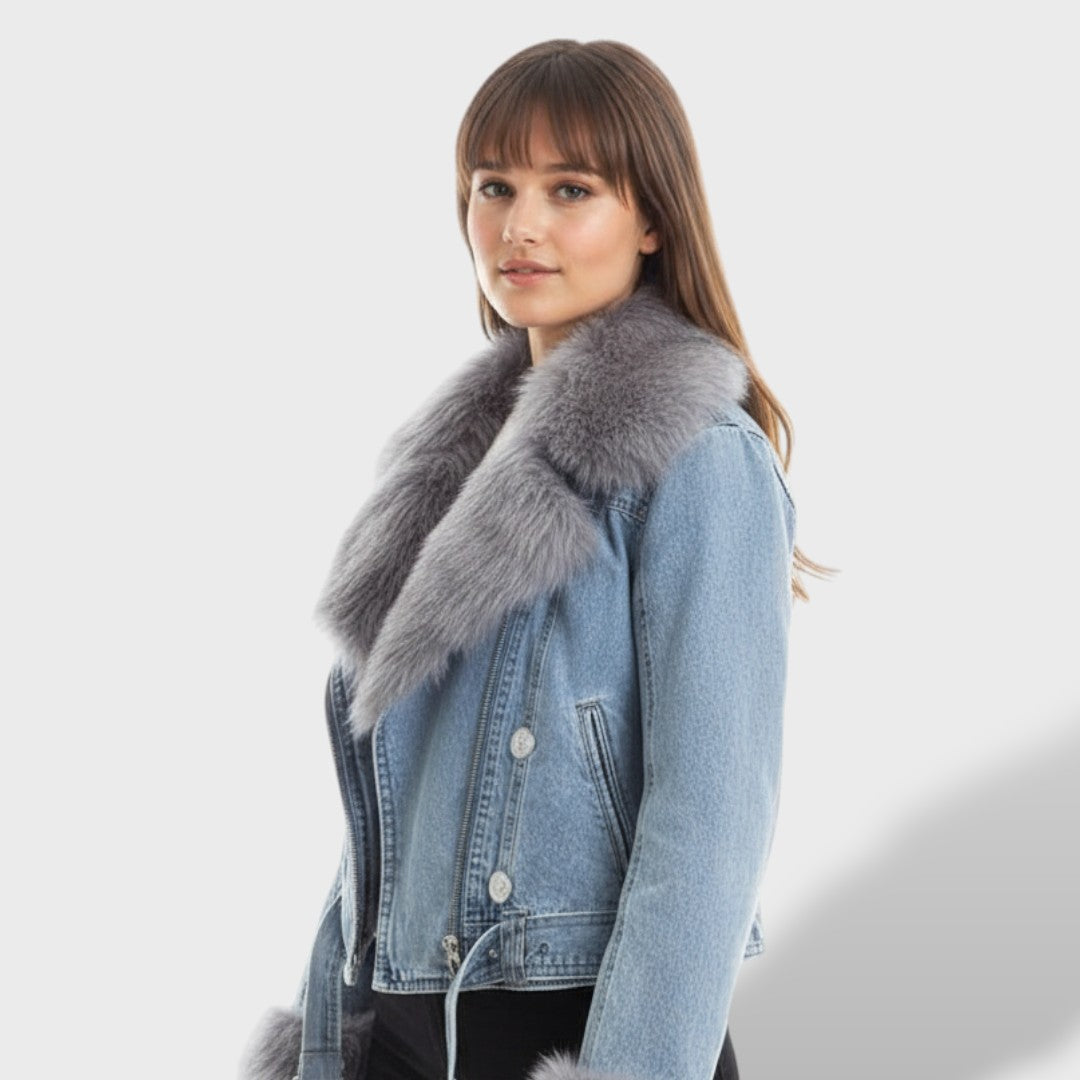 Giacca di Jeans con Pelliccia Sintetica Donna