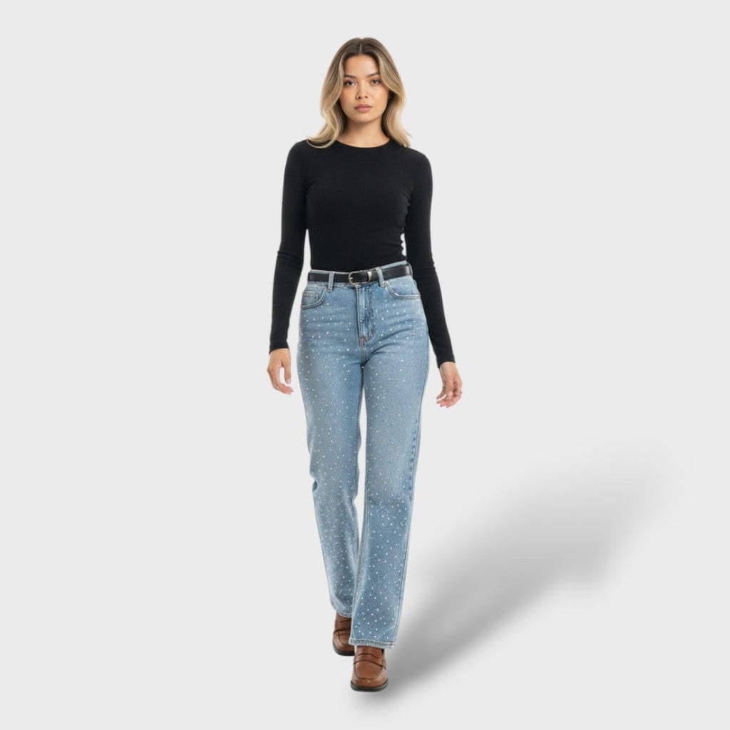 Jeans Dritti con Strass Donna