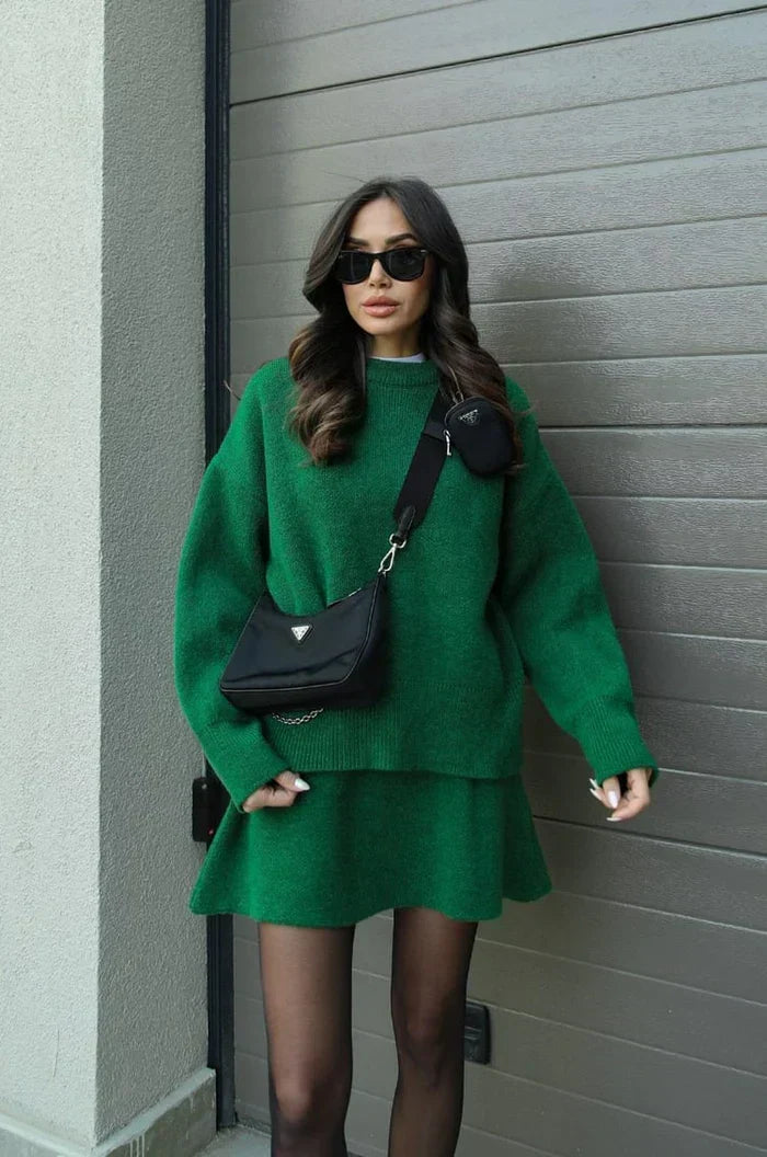 BORMIO - Completo in maglia con maglione e gonna, colore verde