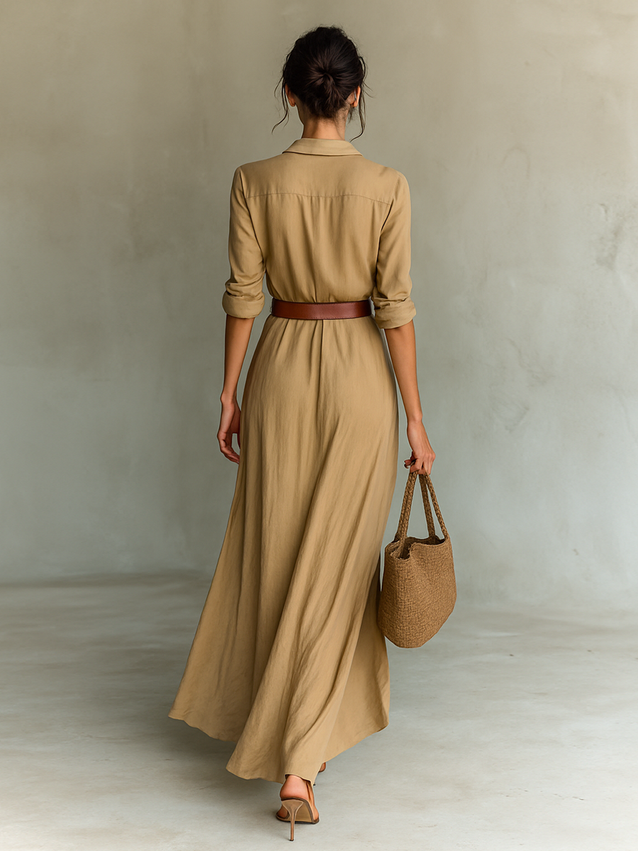 ASOLO - Abito Maxi con Collo Revers e Cintura Donna