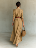ASOLO - Abito Maxi con Collo Revers e Cintura Donna
