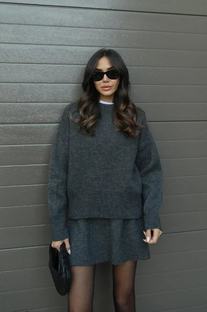 BORMIO - Completo in maglia con maglione e gonna, colore grigio