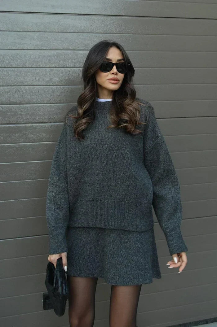 BORMIO - Completo in maglia con maglione e gonna, colore grigio