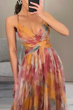 Abito Lungo Stampato con Spalline Donna Scollo a V Fluido