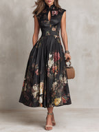Abito Midi da Cocktail Stampa Floreale Donna Scollo Keyhole