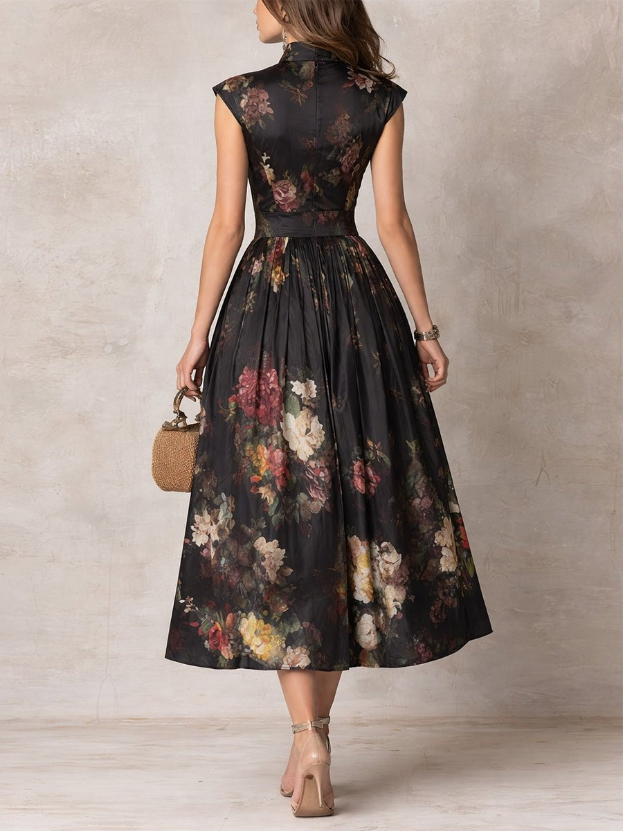 Abito Midi da Cocktail Stampa Floreale Donna Scollo Keyhole