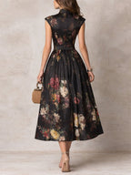 Abito Midi da Cocktail Stampa Floreale Donna Scollo Keyhole