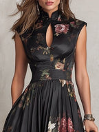 Abito Midi da Cocktail Stampa Floreale Donna Scollo Keyhole