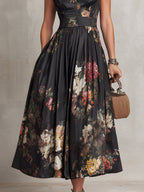 Abito Midi da Cocktail Stampa Floreale Donna Scollo Keyhole
