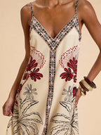 Abito Lungo Estivo Boho Stampa Tropicale Donna con Spalline