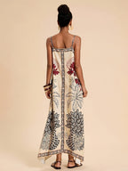 Abito Lungo Estivo Boho Stampa Tropicale Donna con Spalline