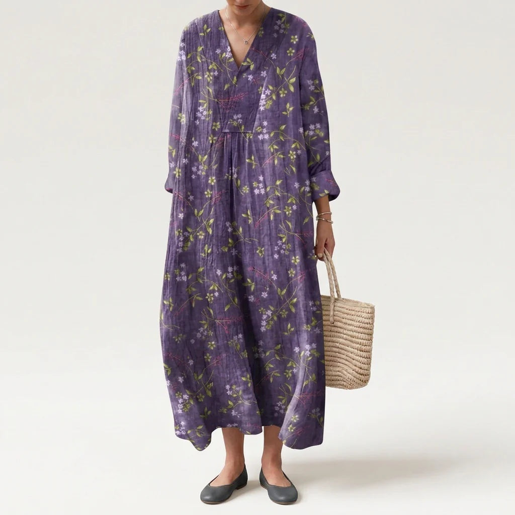 Abito Lungo Estivo Geometrico Stampa Patchwork Donna Scollo a V