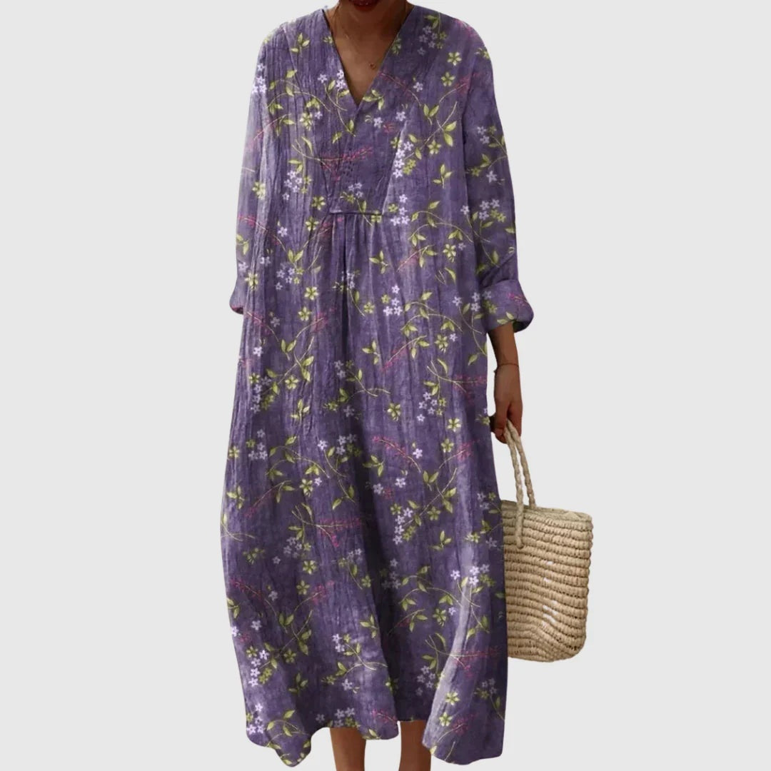 Abito Lungo Estivo Geometrico Stampa Patchwork Donna Scollo a V