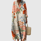 Abito Lungo Estivo Geometrico Stampa Patchwork Donna Scollo a V