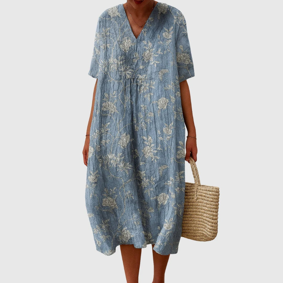Abito Lungo Estivo Geometrico Stampa Patchwork Donna Scollo a V