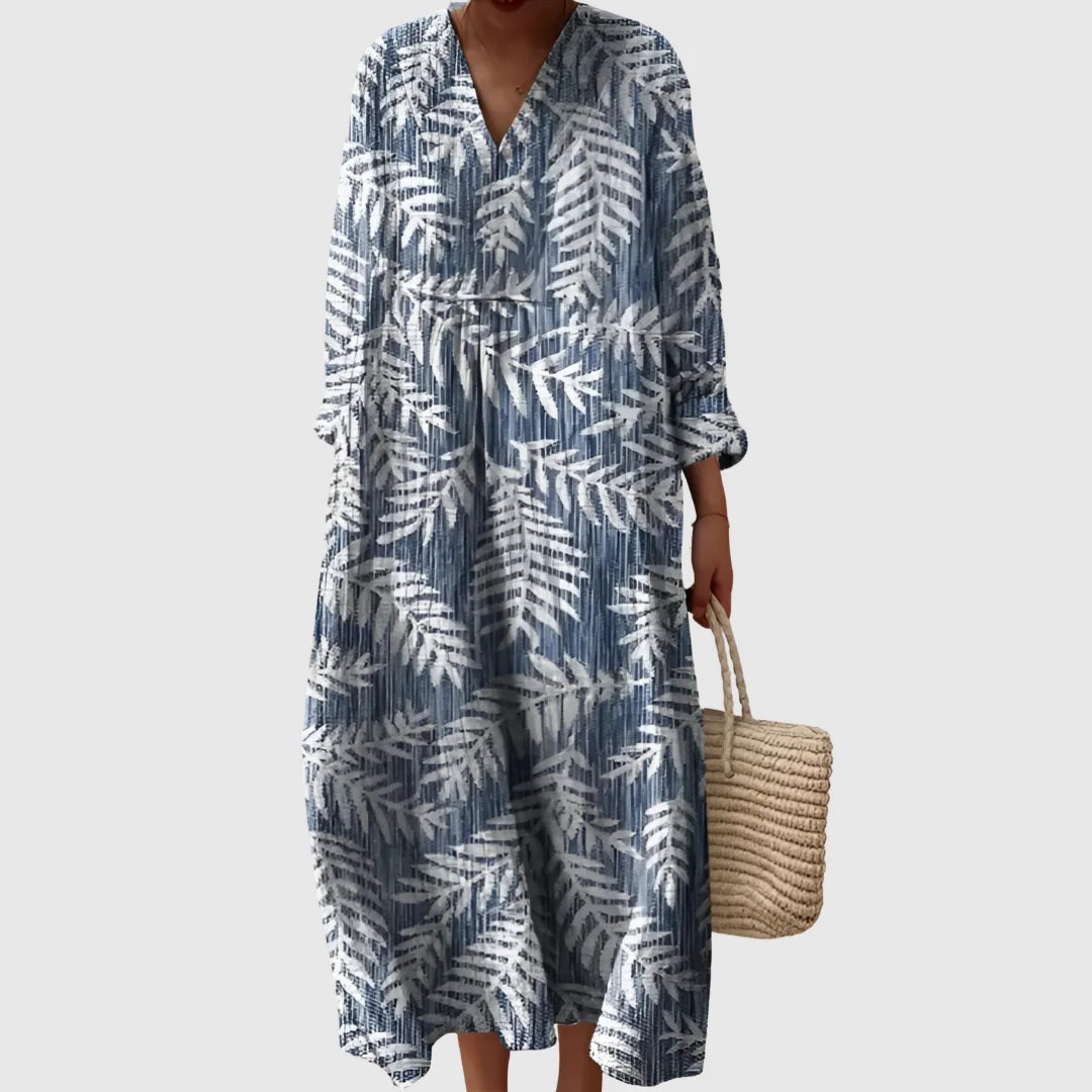 Abito Lungo Estivo Geometrico Stampa Patchwork Donna Scollo a V