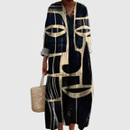 Abito Lungo Estivo Geometrico Stampa Patchwork Donna Scollo a V