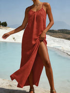 Abito Lingerie Lungo con Spalline Donna Spacco Laterale